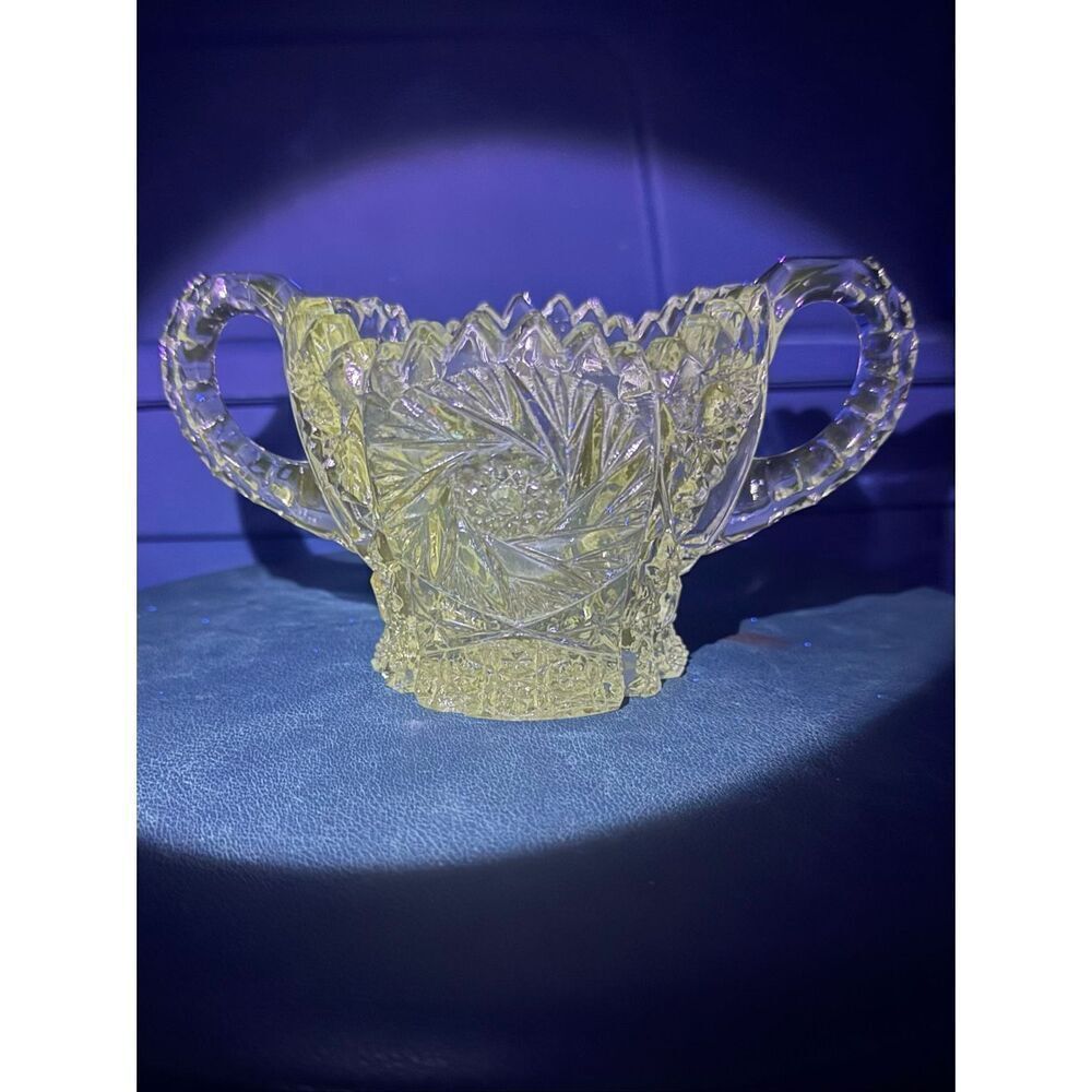 EAPG Imperial Glass Company No. 555 Sugar Bowl Whirling Star Manganese Glow